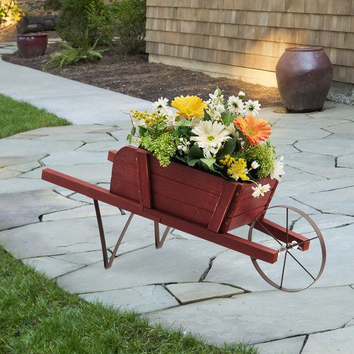 Wooden wagon planter indoor - wooden,