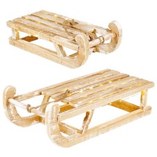 Decorative Festive Christmas Wooden Display Sledge LED Lights White Wash 30/50cm