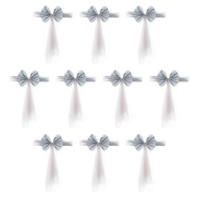 12Pcs Stretch Satin Chair Sashes Bows Chair Bands Decor Floating Tied Silver