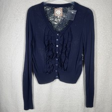 Avoca Anthology Ladies Cardigan Size 4 UK 10 12 Navy Blue Ruched Knit Italy New
