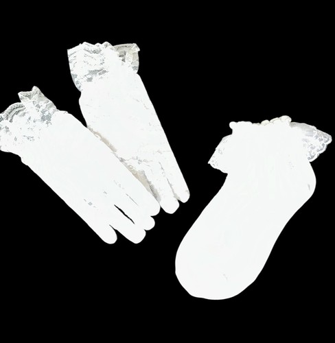 White lace gloves girls - white,