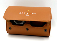 Breitling Brown Faux Leather Watch Roll Display Holds 2 Watches