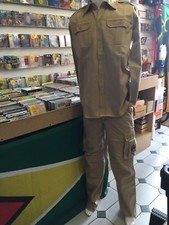 RASTA STYLE ARMY SAND COLOUR JACKET & TROUSER SUIT WITH RED YELLOW GREEN PATCHES