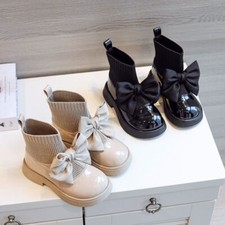 Girls Princess Shoes School Warm Ankle Boots Knitted Bow Party Shoes Size