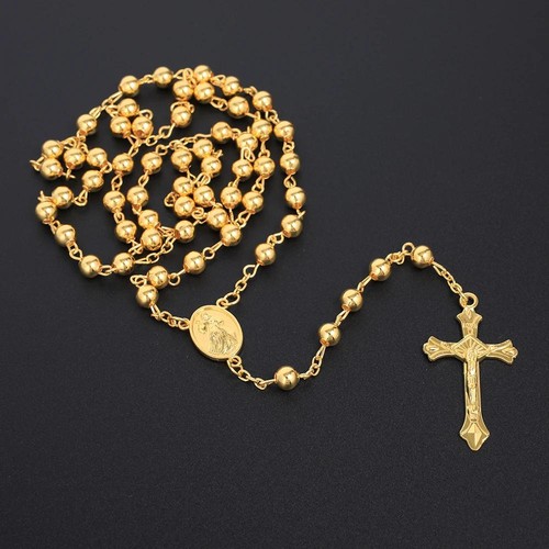 Gold rosary necklace 6mm beads - rosary,