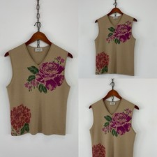 Pringle Of Scotland Women’s Cashmere/Silk Knit Flowers Pattern Vest Sweater...