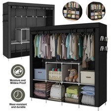 Fabric Canvas Wardrobe With Hanging Rail Shelving Clothes Storage Large Cupboard