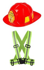 Adults Fireman Set (Helmet & Braces) Firefighter  Fancy Dress Emergency Services