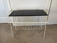 Vintage Retro Mid Century Steel Magazine Rack With Wooden Top Side Table 48cm