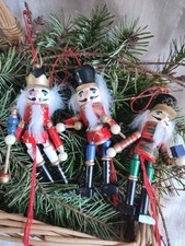 3 Vintage Wooden Wood Nutcracker Jumping Jack Soldier Christmas Tree Baubles