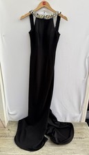 Pia Michi Black Embellished Evening Gown Maxi Dress Beaded Neckline Formal UK 6