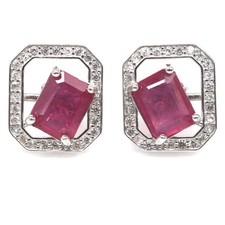 Thai Handmade 6 x 8 mm. Pink Ruby & White Zircon Earrings