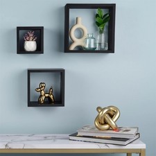 Wood Cube Floating Wall Shelves Set of 3 – Modern Wall Mounted Storage Decor