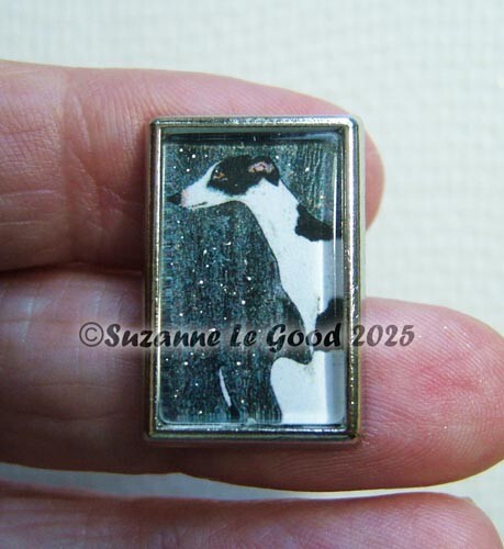 Greyhound dog art metal lapel