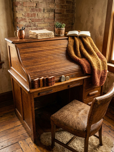 Edwardian oak roll top - roll, desk