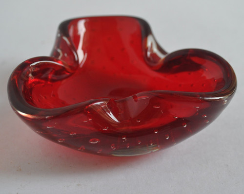 Vintage red glass - ashtray, with