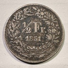 1851 Switzerland 1/2 Franc