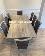 Alexa Italian High Gloss Grey Extending Dining Table with 8 Chairs in Suede