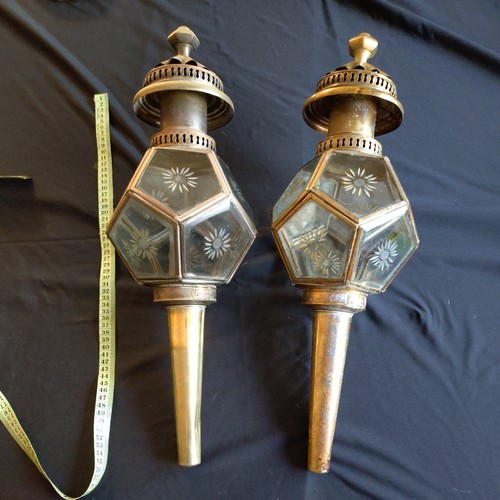 Brass carriage lamps pair - brass,