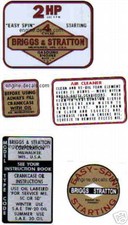 Briggs & Stratton Minibike engine decal 2-hp Easy-Spin 1960s Set of 5