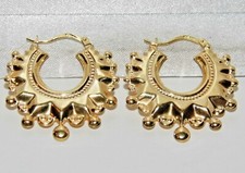 9ct Gold Spiked Large Victorian Style Creole Hoop Earrings - SOLID 9K GOLD