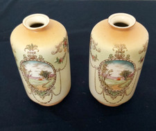 Pair of Ornate English Antique Vases Stamped F & Sons Cranford Ware Burslem  m