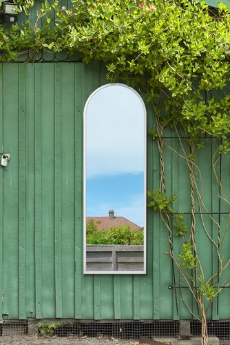 White framed arched window - white,