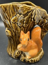 SylvaC 4233 Squirrel Vase – Brown Tree Trunk Woodland Pottery – England c1950s
