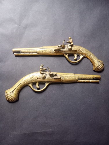 Vintage pair brass flintlock - vintage,