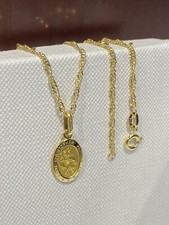 Genuine 9ct Yellow Gold Oval St Christopher Medallion Pendant Necklace 18" New