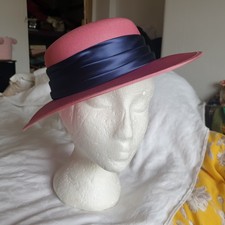 Vtg  80s Boater Hat Rose Pink