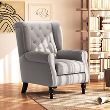 Vintage Grey Wingback Armchair Sofa High Wing Back Accent Seat Retro Comfy Chair