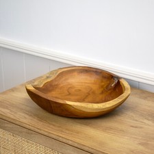 Teak Root Round Bowl 30cm Rustic Kitchen Food Hand Carved Wood Fruit Snack Table