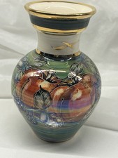 Vintage Alvin Irving Lancaster Pottery Hand Thrown/Painted Pumpkin Vase Signed 