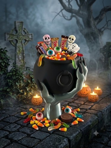 Halloween witch hand - hand, cauldron