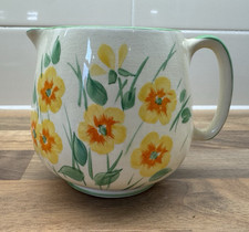 Crown Devon 1930s 1940s Art Deco Milk Jug Yellow Orange Flowers Green