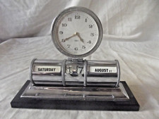 Antique American Perpetual Desk Calendar & Clock on a Black Plinth