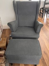 IKEA Strandmon Wing Chair and Footstool Nordvalla Dark Grey