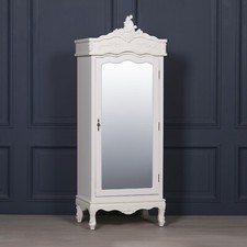 French Style White Chateau Single Armoire Full Mirror Door Shabby Chic Wardrobe