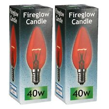 2 x 40W Small Edison Screw Red Fireglow E14 Candle Lamps 240V Bulbs Crompton