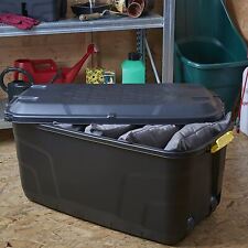 Strata 145 Litre Heavy Duty Storage Box Trunk On Wheels Black