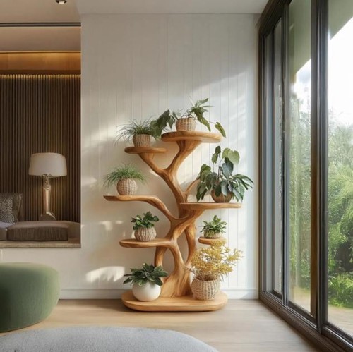 Wood tree shelf handmade - wood,