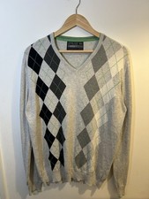 Cedarwood State Jumper Men’s Large Grey Argyle Diamond Knit V Neck Sweater