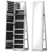Rotating Mirror Jewellery Cabinet Lockable Storage Organiser Shelf Stand White