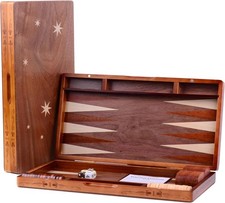 Wooden Inlaid Backgammon Set, Classic Strategy Board Game Case 15.7" Large Size