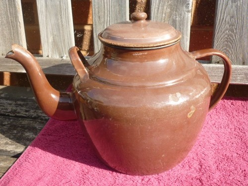 Vintage large brown enamel two - brown,