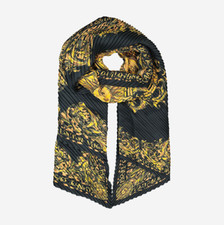 VERSACE JEANS COUTURE Black & Gold Sun Pattern Pleated Scarf