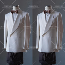 Shawl Lapel Men's White Suits Wedding Bridal 2Pcs Groom Formal Tuxedo Jacket