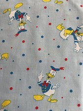 3 Yds Vintage Donald Duck Fabric Polka Dots Light Blue Happy Mad Donald 44” Wide