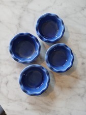 4 pcs Emile Henry France Artisan Blue Ruffled Ceramic Mini Pie Plate Dishes Set
